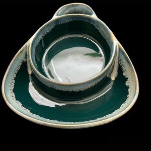 LTD Commodities Soup Cracker Bowl Chip Dip Drip Pottery Glaze Stoneware Green